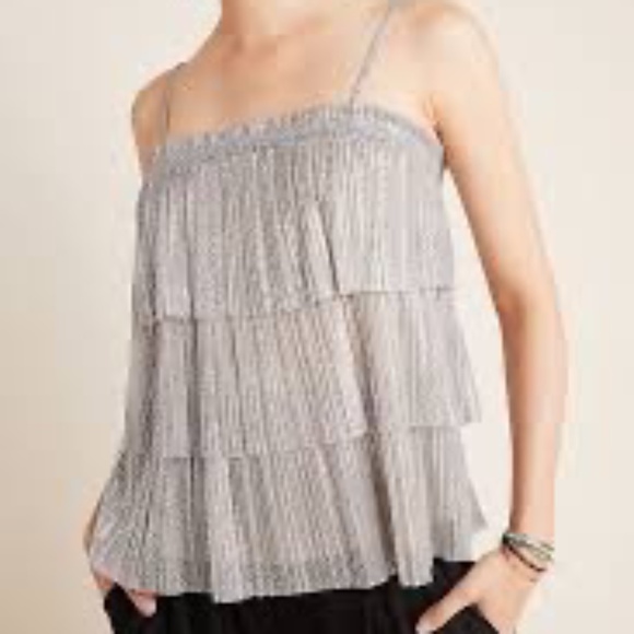 Anthropologie Ivy Silver Metallic Shimmery Tiered Tank XS - Picture 1 of 7